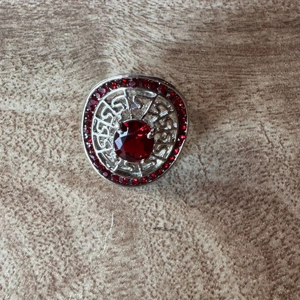 Red Rhinestone Silver Tone Costume Chunky Ring Size 5 1/4 Statement